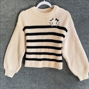 Hello Kitty Children’s Place Cream Black Striped Sweater Kids 14 (XL) SO CUTE